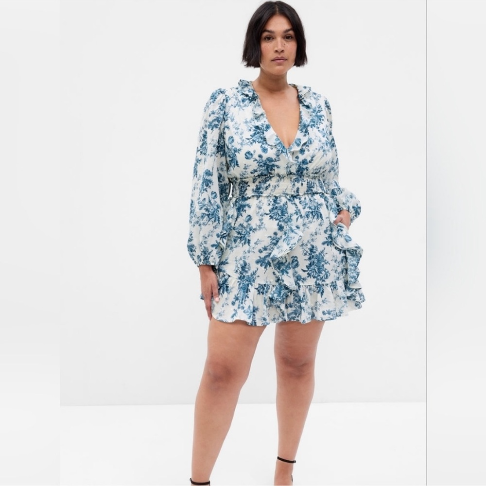 Gap x Loveshackfancy Blue Floral Long Sleeve Mini Dress NWT